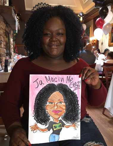 NYC color caricature drawn during a graduation party jamaican me crazy clowning around cartoon Long Island Caricature artist party caricaturist cartoon artist for birthday parties portrait artist Characatures by Marty